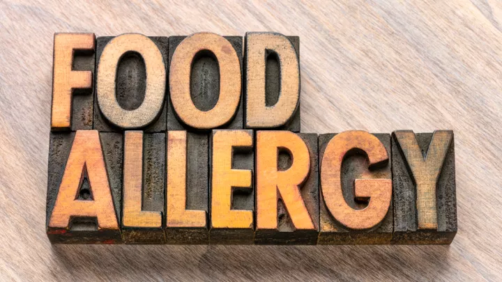 Graphic that says 'food allergy' in block letters