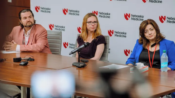 Matt Lunning, MD; Jan Janisch-Hanzlik; Rana Zabad, MD at press conference