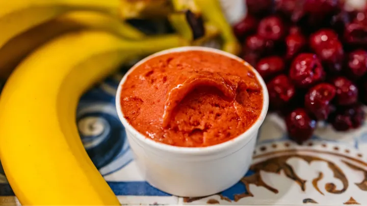 Bananas, red ice cream and cherries