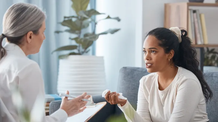 Woman talking to therapist