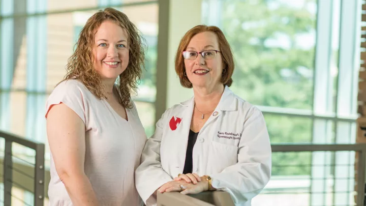 Kerry Rodabaugh, MD, with cervical cancer patient Jackie Frum.