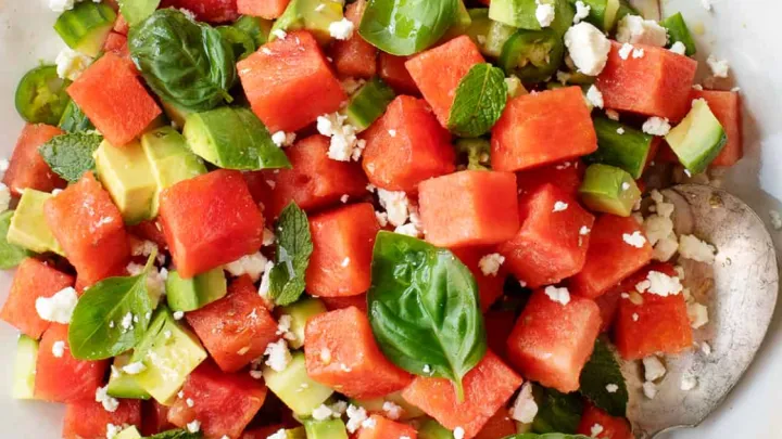 Close up of watermelon salad