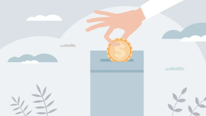 Graphic of hand putting money in box