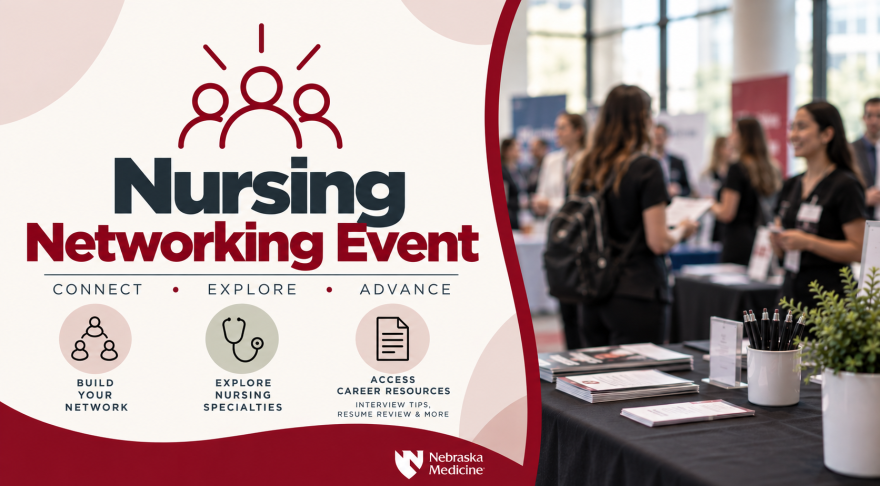 A graphic banner that reads "Nursing Networking Event. Connect, Explore, Advance"